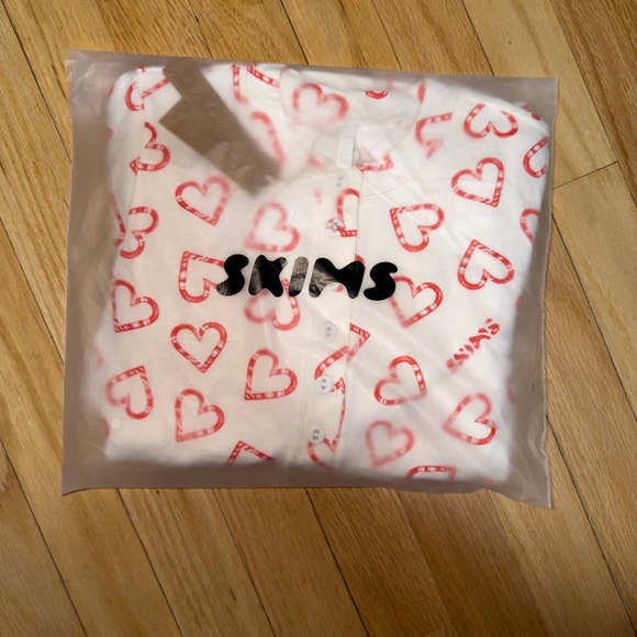 SKIMS Other - SKIMS Cotton Rib Henley Pant Sleep Set L Marble Candy Heart Print SKU708